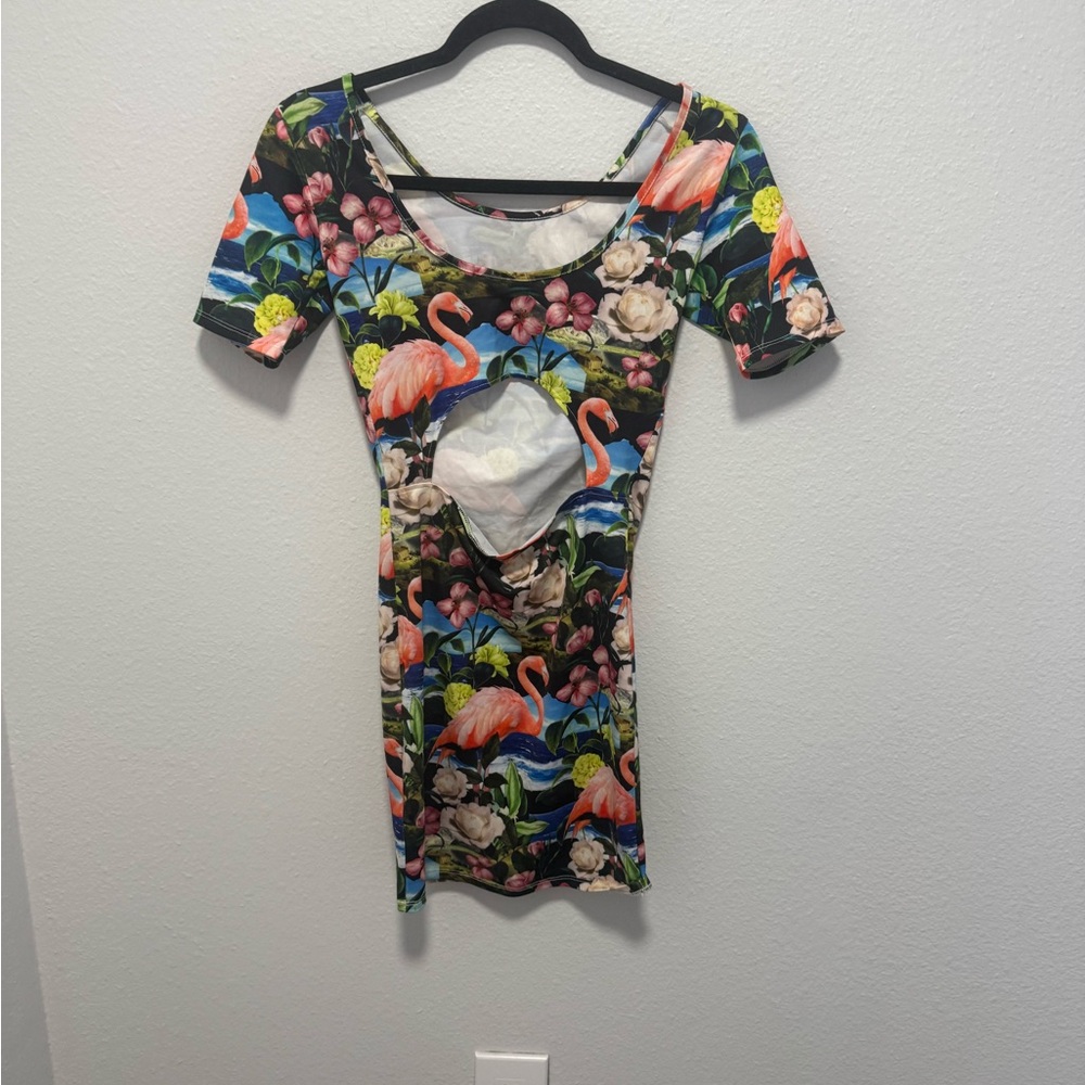 Topshop Multicolor Flamingo and Floral Mini Bodycon Dress Size 0 - Picture 4 of 4